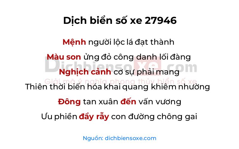 Dịch thơ biển số 27946