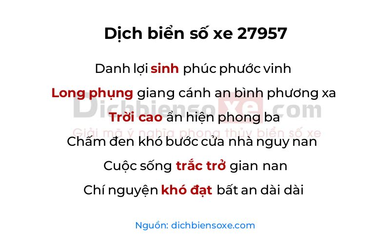 Dịch thơ biển số 27957