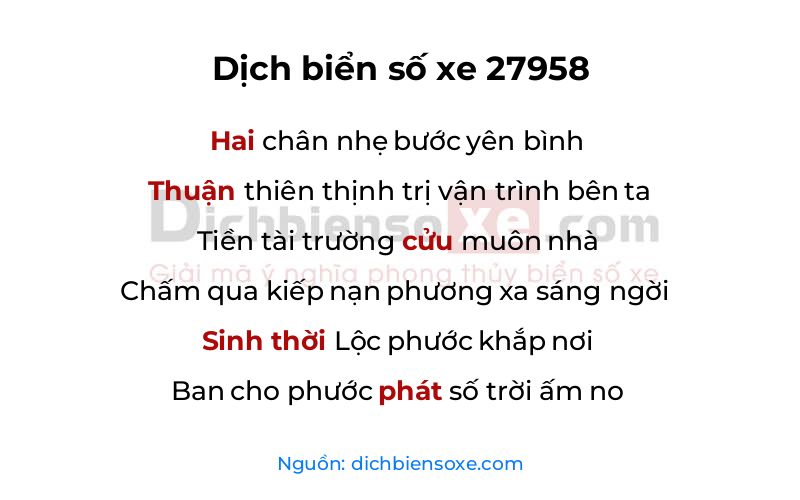 Dịch thơ biển số 27958