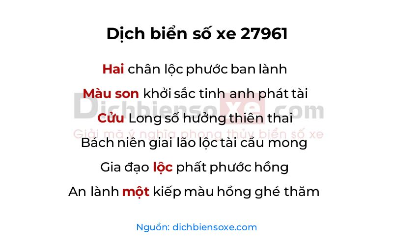 Dịch thơ biển số 27961