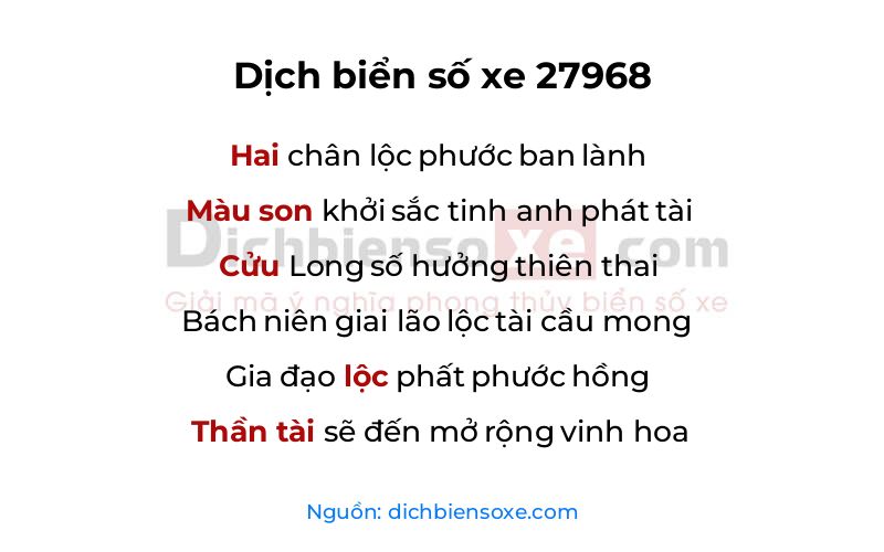 Dịch thơ biển số 27968