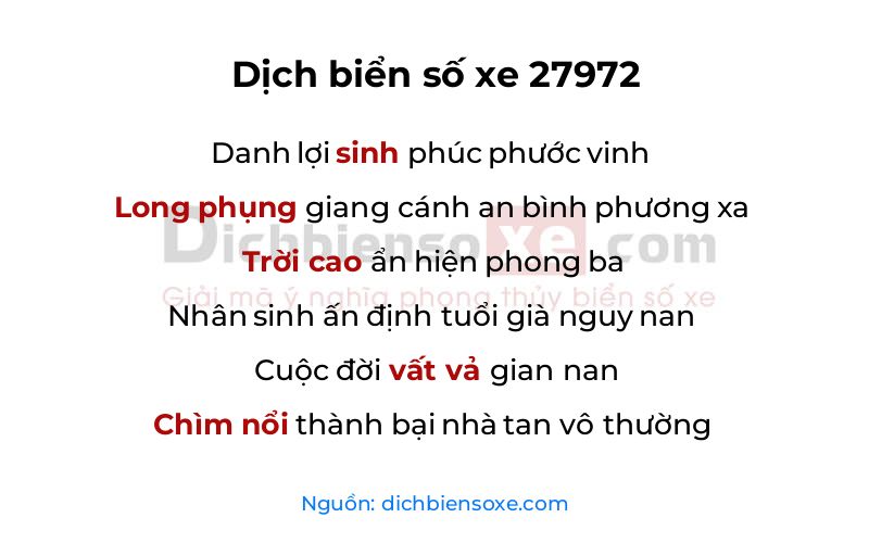 Dịch thơ biển số 27972