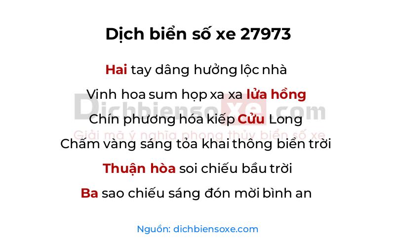 Dịch thơ biển số 27973