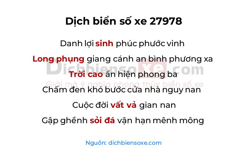 Dịch thơ biển số 27978