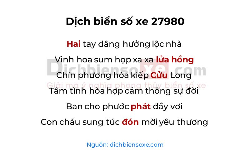 Dịch thơ biển số 27980