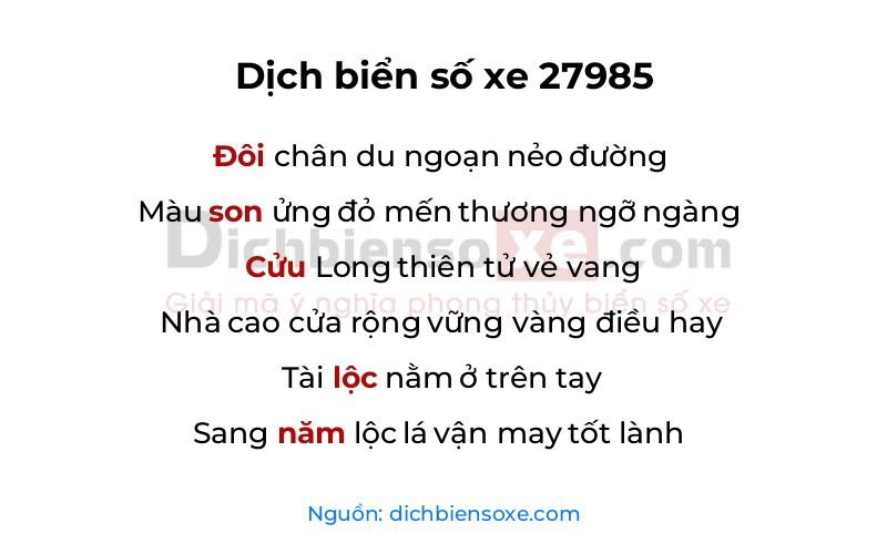 Dịch thơ biển số 27985
