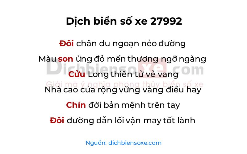Dịch thơ biển số 27992
