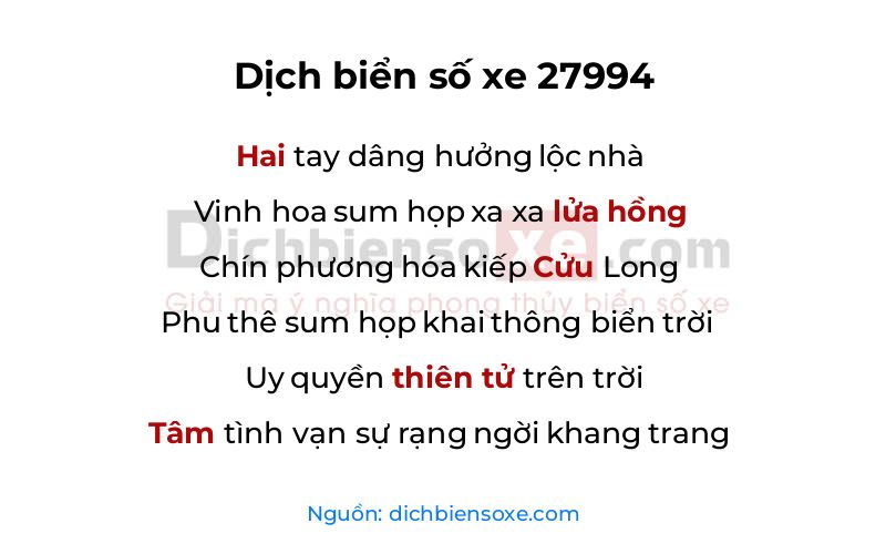 Dịch thơ biển số 27994