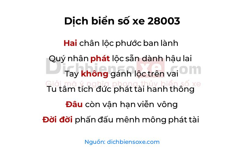 Dịch thơ biển số 28003