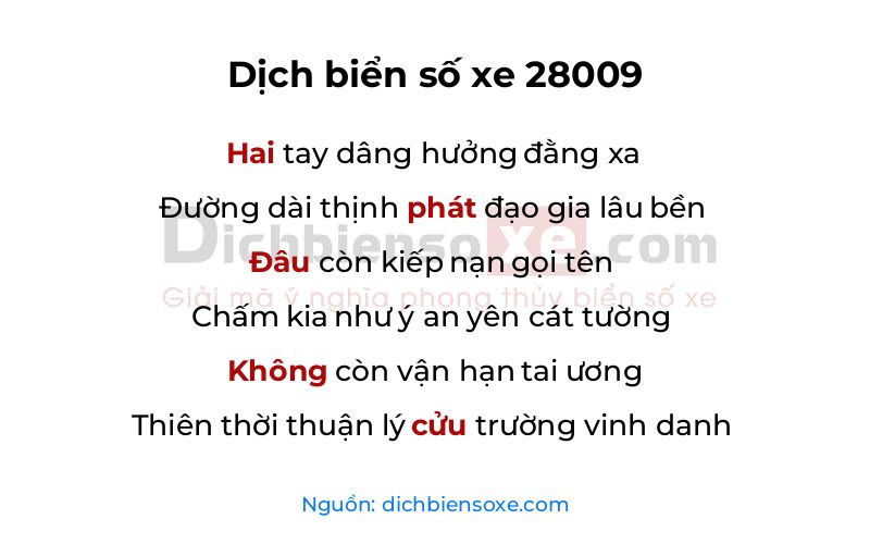 Dịch thơ biển số 28009