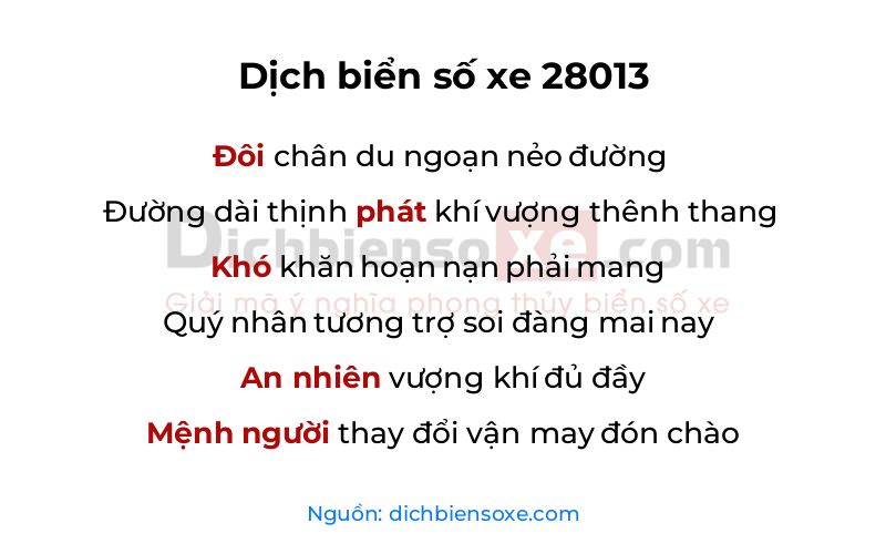 Dịch thơ biển số 28013