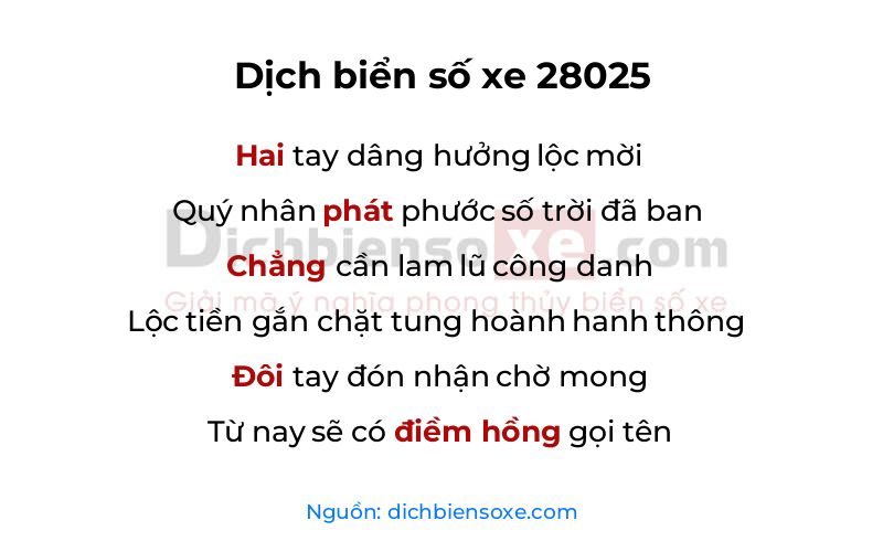 Dịch thơ biển số 28025