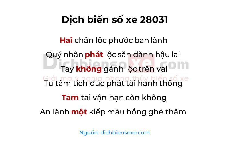 Dịch thơ biển số 28031
