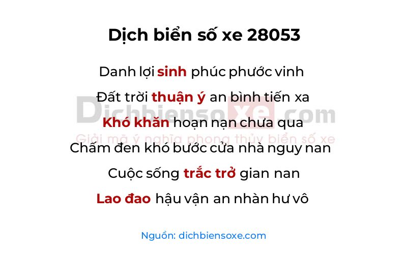 Dịch thơ biển số 28053