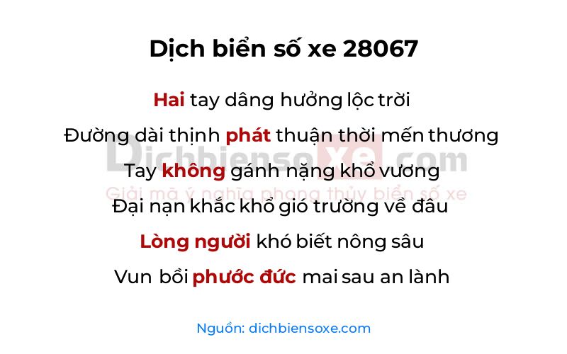 Dịch thơ biển số 28067