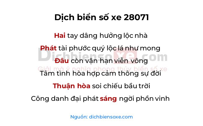 Dịch thơ biển số 28071