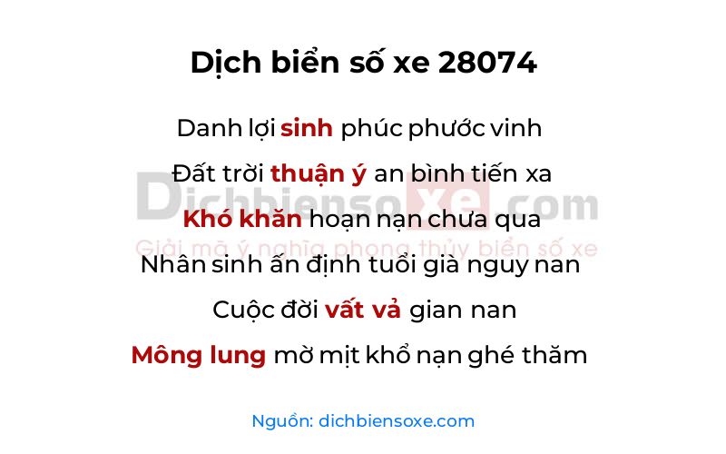 Dịch thơ biển số 28074