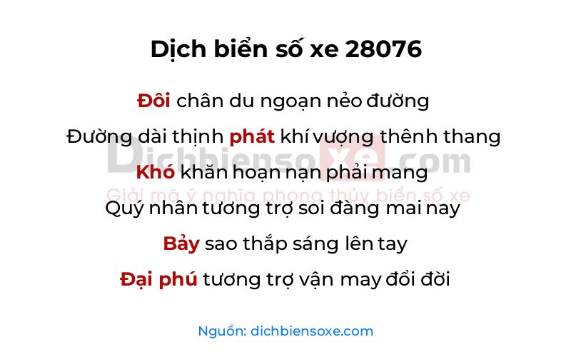 Dịch thơ biển số 28076