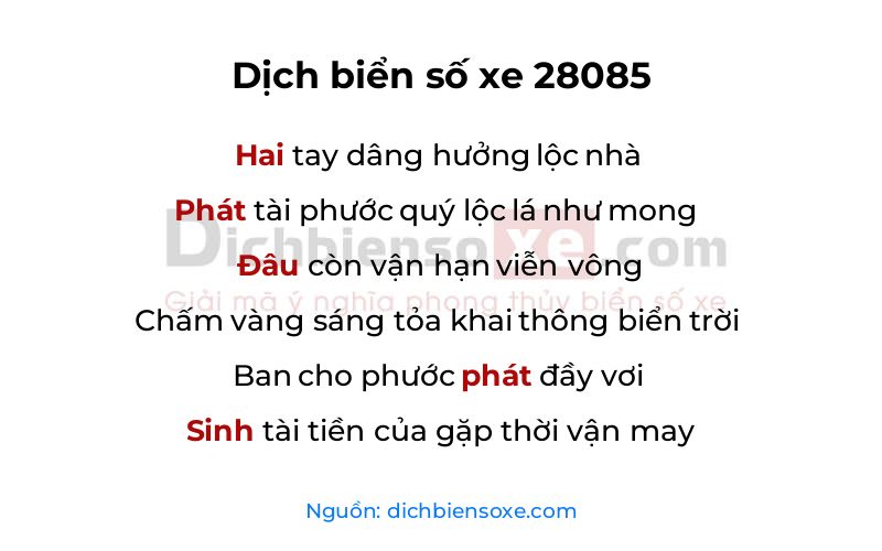 Dịch thơ biển số 28085