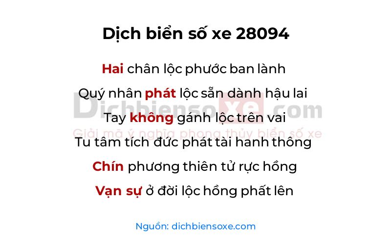 Dịch thơ biển số 28094