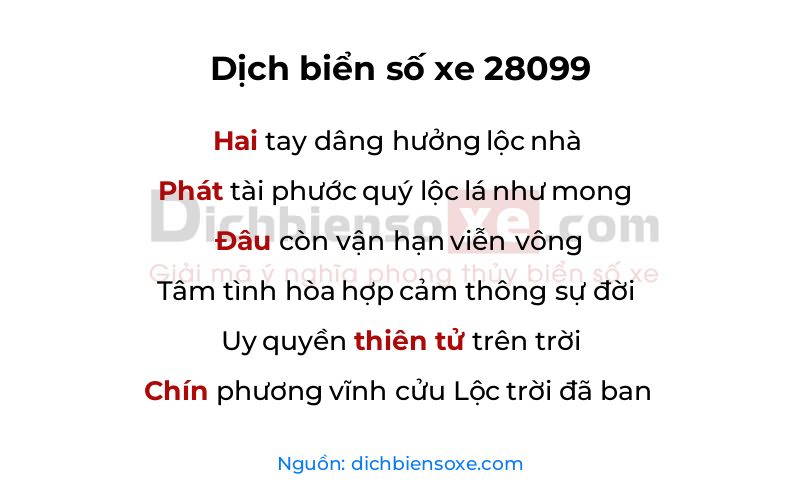 Dịch thơ biển số 28099