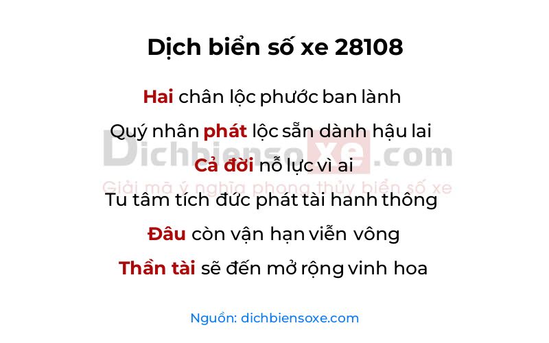 Dịch thơ biển số 28108