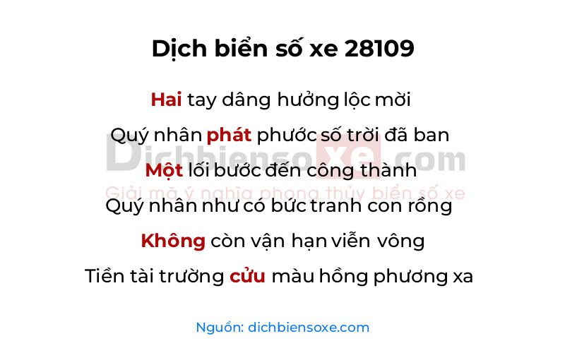 Dịch thơ biển số 28109