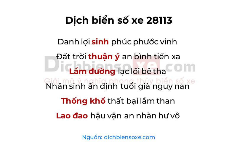 Dịch thơ biển số 28113