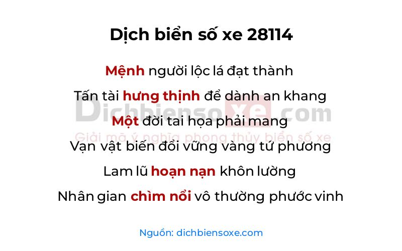 Dịch thơ biển số 28114
