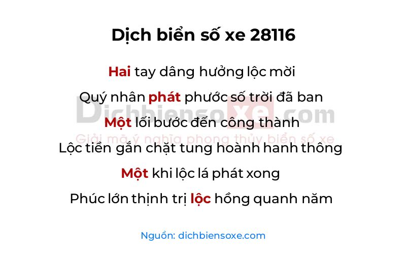Dịch thơ biển số 28116