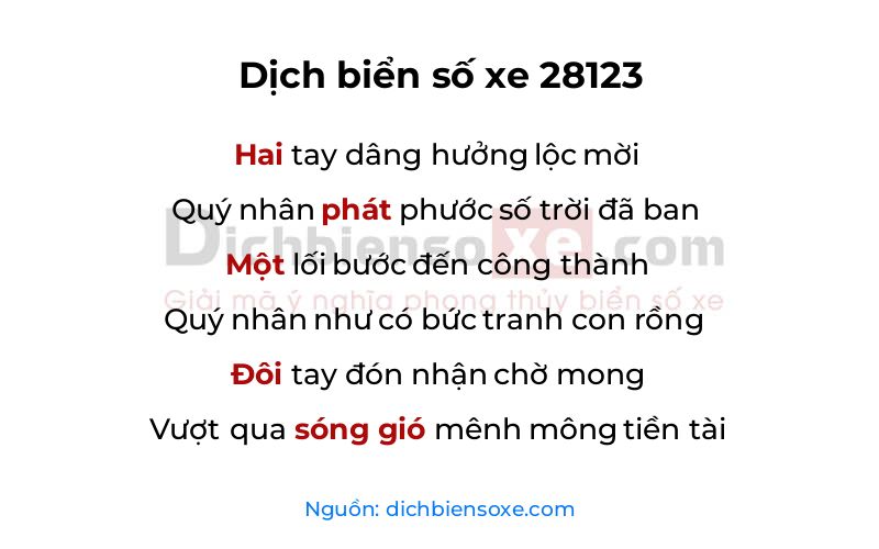 Dịch thơ biển số 28123
