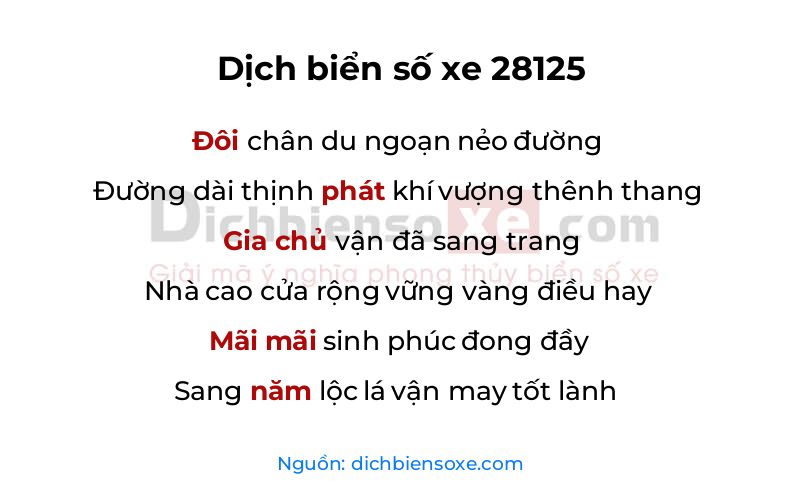 Dịch thơ biển số 28125