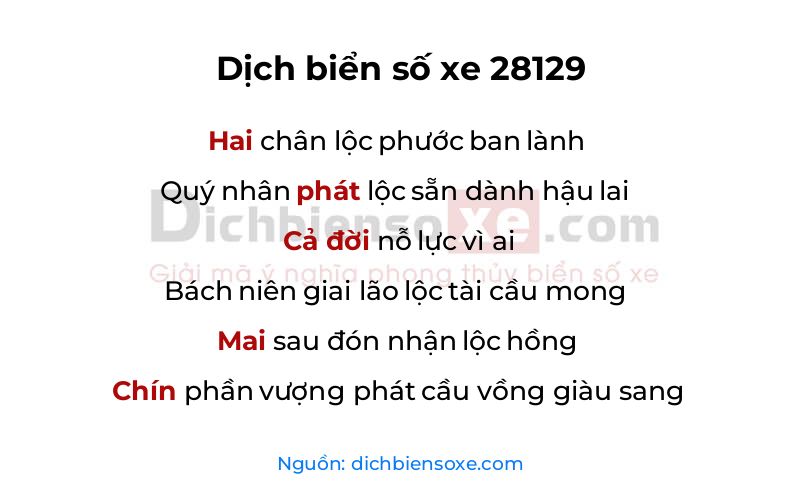 Dịch thơ biển số 28129