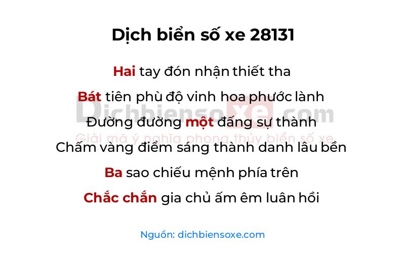 Dịch thơ biển số 28131