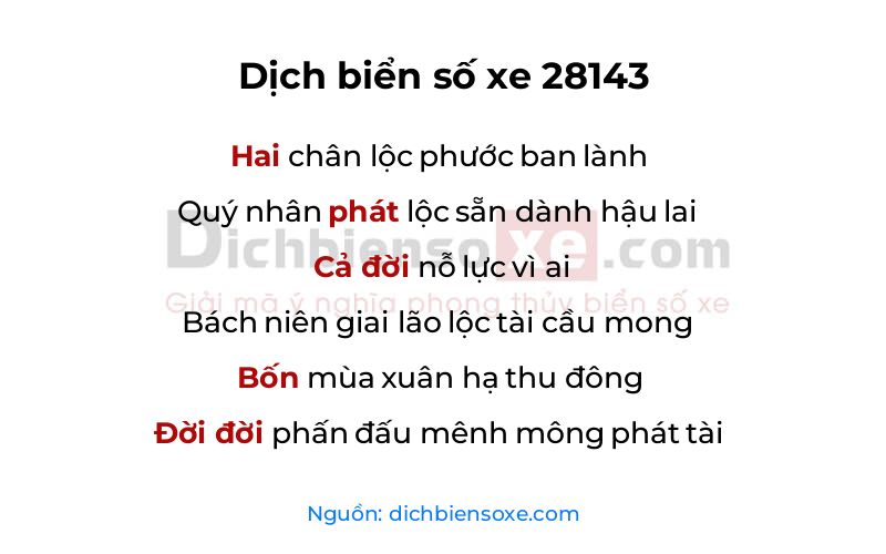 Dịch thơ biển số 28143