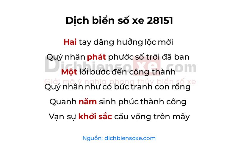 Dịch thơ biển số 28151