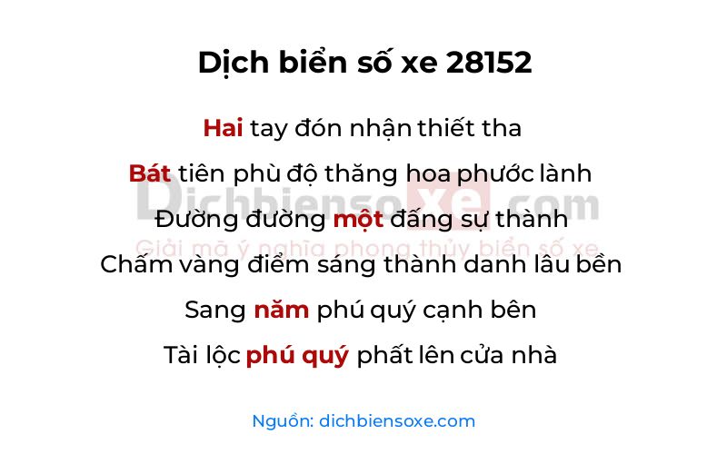 Dịch thơ biển số 28152