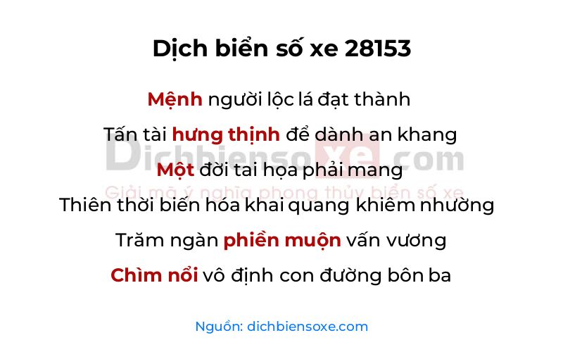 Dịch thơ biển số 28153