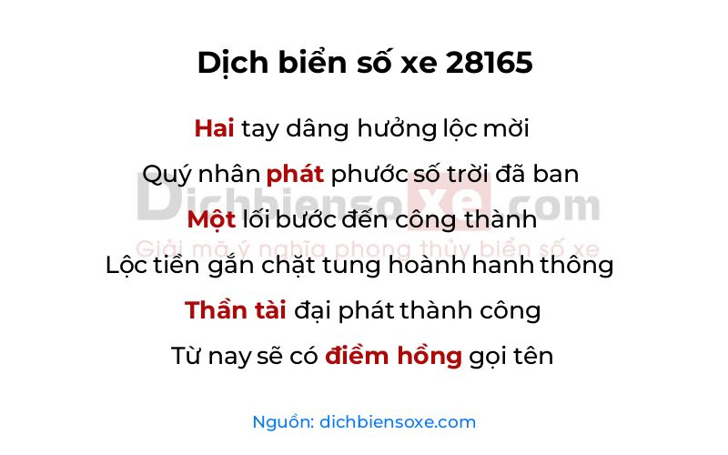 Dịch thơ biển số 28165