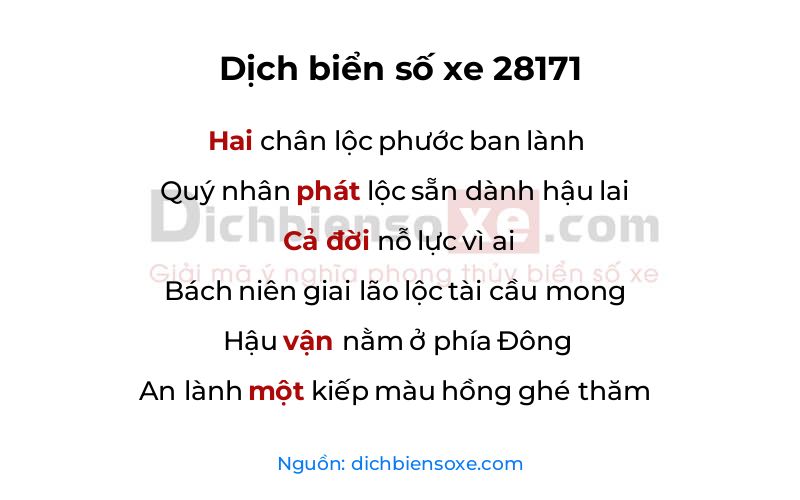Dịch thơ biển số 28171