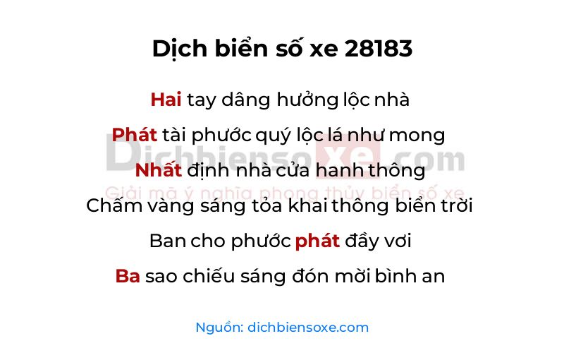 Dịch thơ biển số 28183