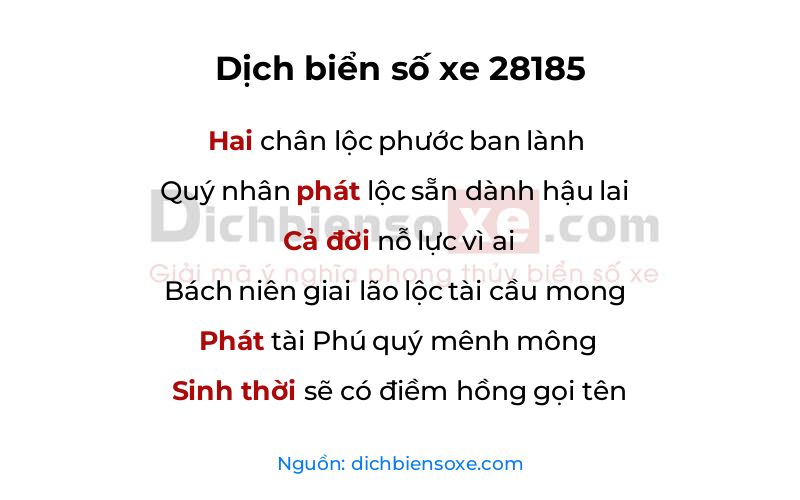 Dịch thơ biển số 28185