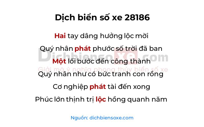 Dịch thơ biển số 28186