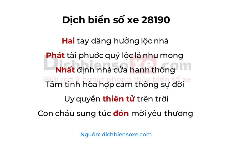 Dịch thơ biển số 28190