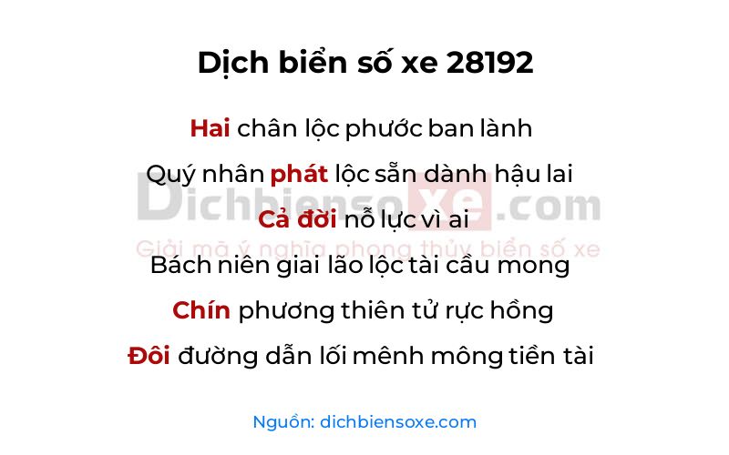 Dịch thơ biển số 28192