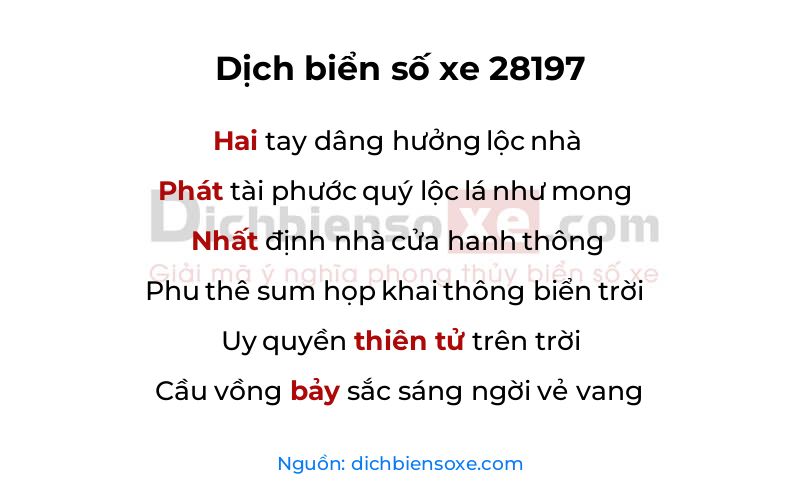 Dịch thơ biển số 28197