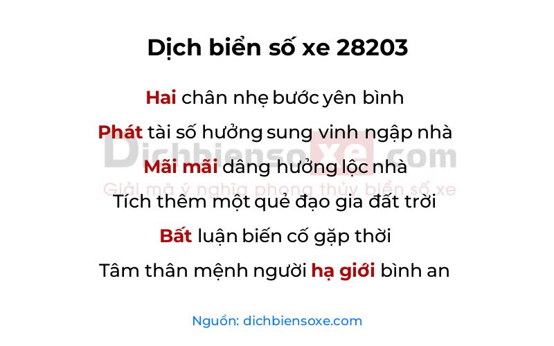 Dịch thơ biển số 28203