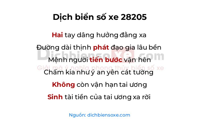 Dịch thơ biển số 28205
