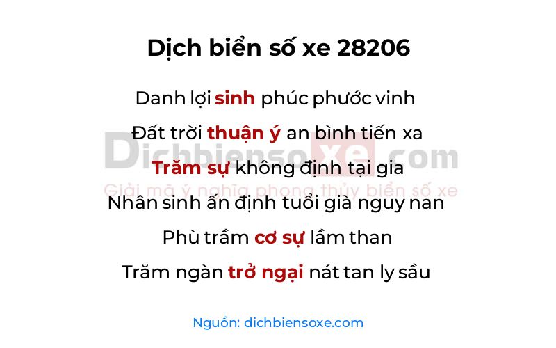 Dịch thơ biển số 28206