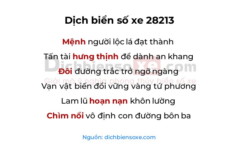 Dịch thơ biển số 28213
